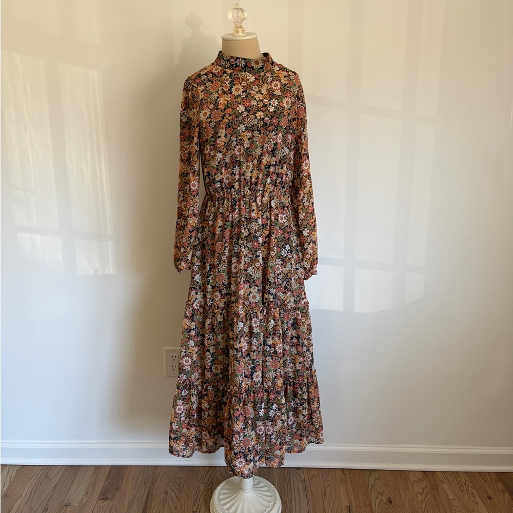 Lost + Wonder Maxi Dress Floral Long Sleeve Zip S